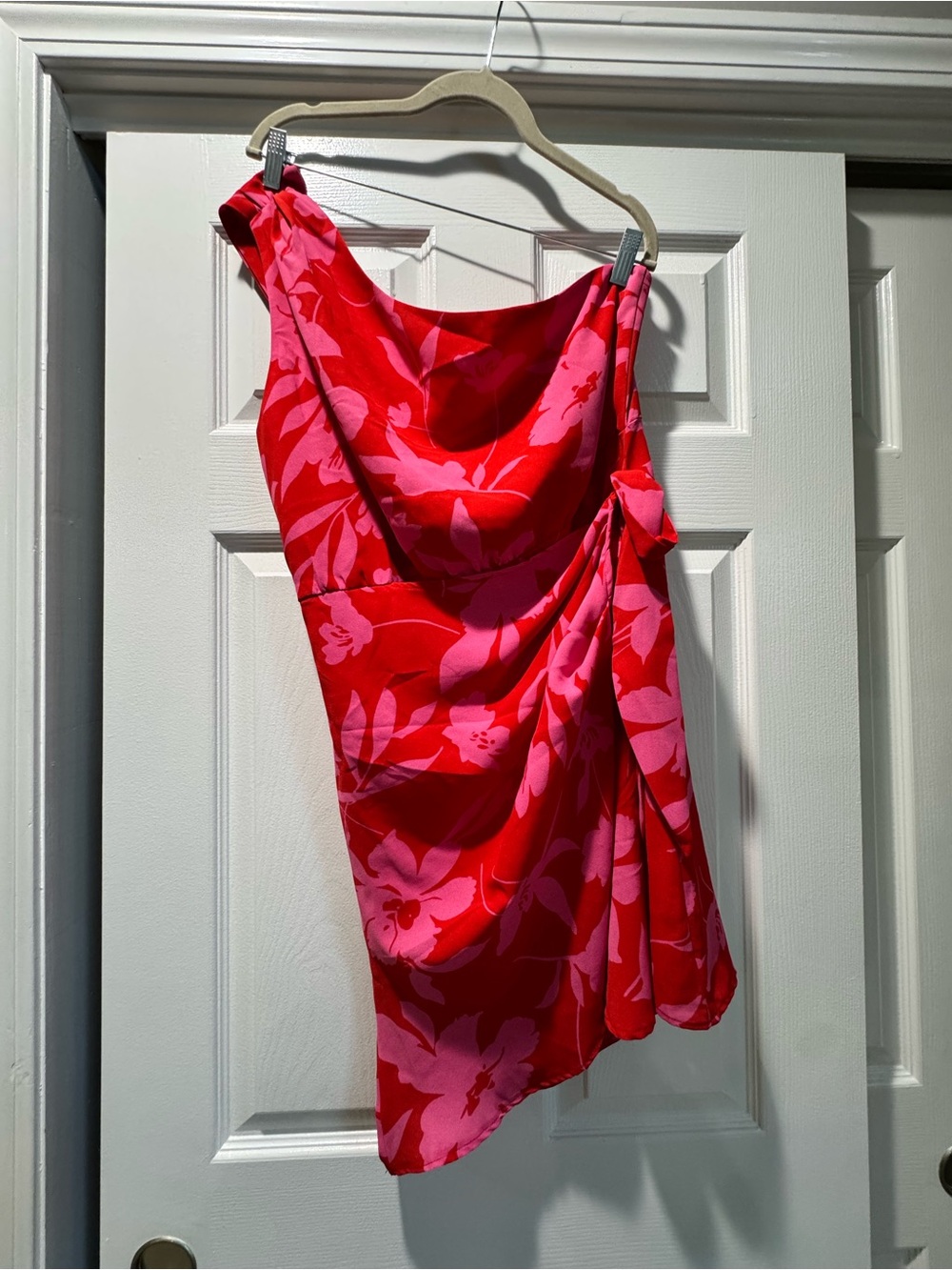Cupshe Red & Pink Floral One-Shoulder wrap Dress XL side tie